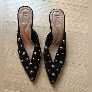 Black heeled Mules with Gold Studs